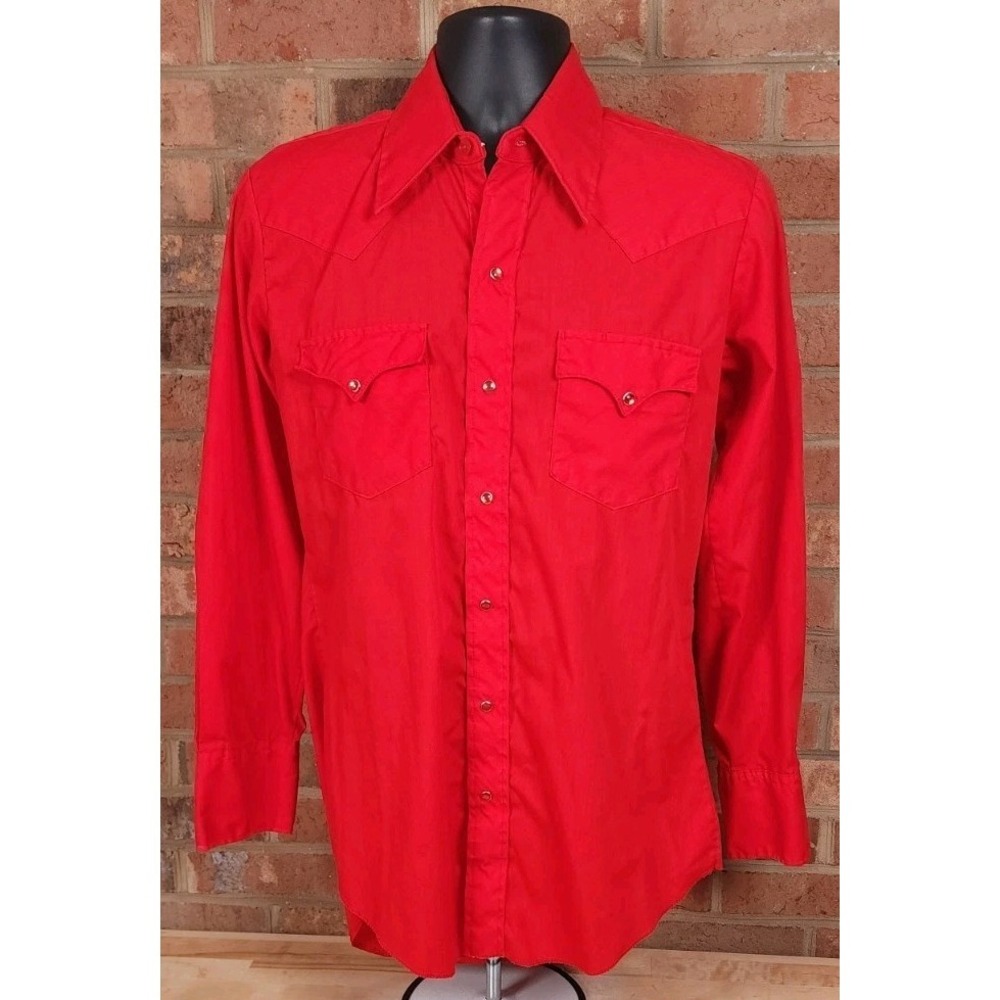 Channing Western Wear Pearl Snap Red Shirt Mens 15.5-33 Cowboy USA Made Vintage